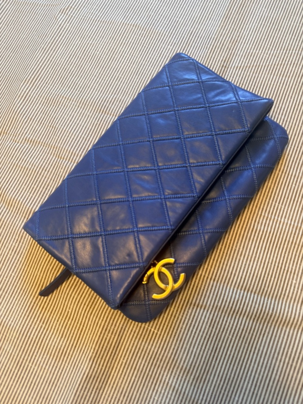CHANEL Cobalt Blue Quilted Slim City Clutch with Gold CC